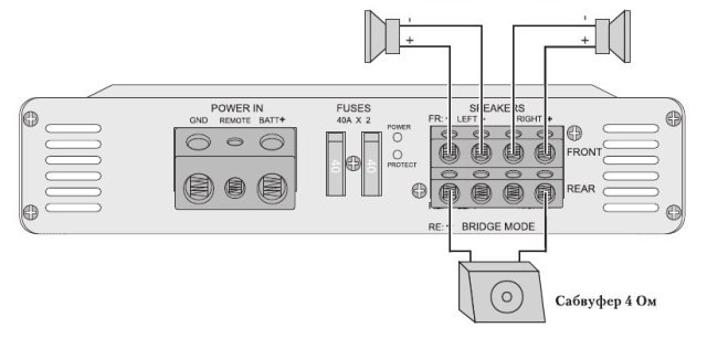 Подключить сабвуфер к 2 или 4 канальному усилителю Подключить сабвуфер к 2 или 4 канальному усилителю